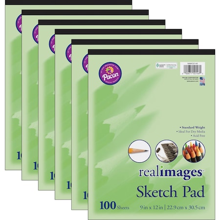 Real Images Sketch Pad, Standard Weight, 9in. x 12in., 100 Sheets Per Pad, 6PK PMMK50146